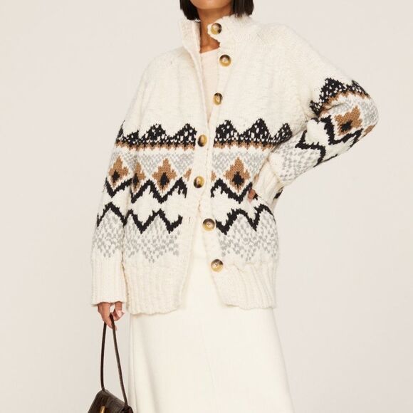 Vanessa Bruno Vivi Wool Blend Fair Isle Cream Knit Sweater Cozy Winter Size S - Picture 1 of 12
